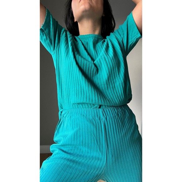 Vintage green leisure suit pant set knit retro casual comfy pajama vacation XS - Picture 7 of 8